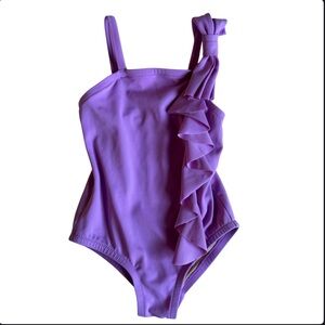 Crewcuts Purple Ruffled One-Piece Swimsuit with Bow Girls size 2